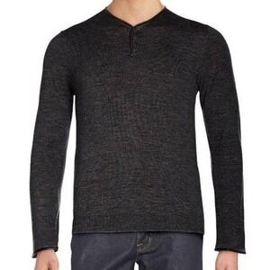 The Kooples Charcoal Grey Merino Wool Leather Trim Henley Sweater Size Medium